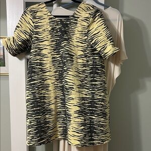 Ganni Yellow and Black Zebra Print Short Sleeve denim oversized mini dress